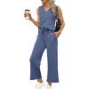 imageXIEERDUO Two Piece Sets for Women Summer Vacation Travel Outfits V Neck Lounge Matching SetsDusty Dusty Blue