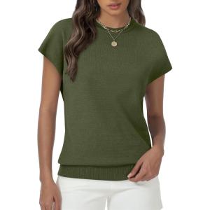 imageWomens Tops Summer Sweaters Short Sleeve Shirts Dressy Casual Basic Casual Cap Sleeve Tops Beach Vacation ClothesOlive Green