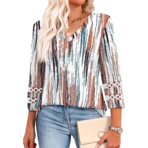 imageXIEERDUO 34 Length Sleeve Womens Tops Dressy Casual Blouses for Women 2025 Trendy V Neck T Shirts Summer ClothesZ Tie Dye