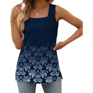 imageXIEERDUO Summer Tank Tops for Women Square Neck Loose Fit Casual Fashion Flowy Sleeveless01bdeep Blue Floral
