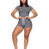 imageXIEERDUO Two Piece Outfits for Women Short Sleeve Round Neck Summer Crop Tops2grey