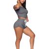 imageXIEERDUO Two Piece Outfits for Women Short Sleeve Round Neck Summer Crop Tops2grey