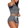 imageXIEERDUO Two Piece Outfits for Women Short Sleeve Round Neck Summer Crop Tops2grey