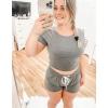 imageXIEERDUO Two Piece Outfits for Women Short Sleeve Round Neck Summer Crop Tops2grey