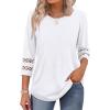 imageXIEERDUO 34 Length Sleeve Womens Tops and Blouses Dressy Casual Crewneck T Shirts Fashion Clothes Loose Fit TrendyAll White