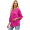 imageXIEERDUO 34 Length Sleeve Womens Tops and Blouses Dressy Casual Crewneck T Shirts Fashion Clothes Loose Fit TrendyHot Pink