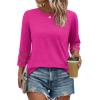 imageXIEERDUO 34 Length Sleeve Womens Tops and Blouses Dressy Casual Crewneck T Shirts Fashion Clothes Loose Fit TrendyHot Pink