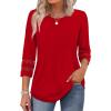 imageXIEERDUO 34 Length Sleeve Womens Tops and Blouses Dressy Casual Crewneck T Shirts Fashion Clothes Loose Fit TrendyRed