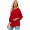 imageXIEERDUO 34 Length Sleeve Womens Tops and Blouses Dressy Casual Crewneck T Shirts Fashion Clothes Loose Fit TrendyRed