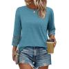 imageXIEERDUO 34 Length Sleeve Womens Tops and Blouses Dressy Casual Crewneck T Shirts Fashion Clothes Loose Fit TrendyTurquoise