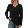 imageXIEERDUO Long Sleeve Shirts for Women V Neck Fall Tops Basic Tunic Tops Loose Fit Dressy 2025Black