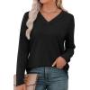 imageXIEERDUO Long Sleeve Shirts for Women V Neck Fall Tops Basic Tunic Tops Loose Fit Dressy 2025Black