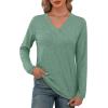 imageXIEERDUO Long Sleeve Shirts for Women V Neck Fall Tops Basic Tunic Tops Loose Fit Dressy 2025Blue Green