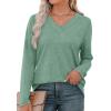 imageXIEERDUO Long Sleeve Shirts for Women V Neck Fall Tops Basic Tunic Tops Loose Fit Dressy 2025Blue Green