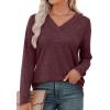 imageXIEERDUO Long Sleeve Shirts for Women V Neck Fall Tops Basic Tunic Tops Loose Fit Dressy 2025Burgundy
