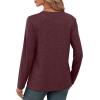imageXIEERDUO Long Sleeve Shirts for Women V Neck Fall Tops Basic Tunic Tops Loose Fit Dressy 2025Burgundy