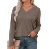 imageXIEERDUO Long Sleeve Shirts for Women V Neck Fall Tops Basic Tunic Tops Loose Fit Dressy 2025Coffee