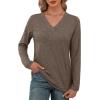 imageXIEERDUO Long Sleeve Shirts for Women V Neck Fall Tops Basic Tunic Tops Loose Fit Dressy 2025Coffee