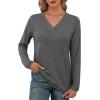 imageXIEERDUO Long Sleeve Shirts for Women V Neck Fall Tops Basic Tunic Tops Loose Fit Dressy 2025Grey