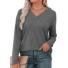 imageXIEERDUO Long Sleeve Shirts for Women V Neck Fall Tops Basic Tunic Tops Loose Fit Dressy 2025Grey