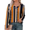 imageXIEERDUO Long Sleeve Shirts for Women V Neck Fall Tops Basic Tunic Tops Loose Fit Dressy 2025Patternedkhaki Stripe
