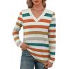 imageXIEERDUO Long Sleeve Shirts for Women V Neck Fall Tops Basic Tunic Tops Loose Fit Dressy 2025Patternedmulticolor Stripe