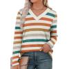 imageXIEERDUO Long Sleeve Shirts for Women V Neck Fall Tops Basic Tunic Tops Loose Fit Dressy 2025Patternedmulticolor Stripe