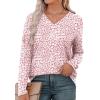 imageXIEERDUO Long Sleeve Shirts for Women V Neck Fall Tops Basic Tunic Tops Loose Fit Dressy 2025Patternedpink Leopard