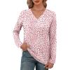imageXIEERDUO Long Sleeve Shirts for Women V Neck Fall Tops Basic Tunic Tops Loose Fit Dressy 2025Patternedpink Leopard