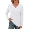 imageXIEERDUO Long Sleeve Shirts for Women V Neck Fall Tops Basic Tunic Tops Loose Fit Dressy 2025White