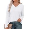 imageXIEERDUO Long Sleeve Shirts for Women V Neck Fall Tops Basic Tunic Tops Loose Fit Dressy 2025White