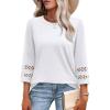 imageXIEERDUO 34 Length Sleeve Womens Tops and Blouses Dressy Casual Crewneck T Shirts Fashion Clothes Loose Fit TrendyAll White