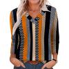 imageXIEERDUO Long Sleeve Shirts for Women V Neck Fall Tops Basic Tunic Tops Loose Fit Dressy 2025Patternedkhaki Stripe