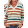 imageXIEERDUO Long Sleeve Shirts for Women V Neck Fall Tops Basic Tunic Tops Loose Fit Dressy 2025Patternedmulticolor Stripe