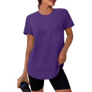 imageWomens Workout Tops Short Sleeve Shirts with Sun Protection Trendy Spring Summer Outfits S3XL10 Purple
