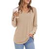 imageXIEERDUO Long Sleeve Shirt for Women Fall Outfits 2025 Dressy Casual Fashion Clothing V Neck Tunic Tops with ButtonBeige