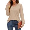 imageXIEERDUO Long Sleeve Shirt for Women Fall Outfits 2025 Dressy Casual Fashion Clothing V Neck Tunic Tops with ButtonBeige