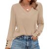 imageXIEERDUO Long Sleeve Shirt for Women Fall Outfits 2025 Dressy Casual Fashion Clothing V Neck Tunic Tops with ButtonBeige