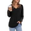 imageXIEERDUO Long Sleeve Shirt for Women Fall Outfits 2025 Dressy Casual Fashion Clothing V Neck Tunic Tops with ButtonBlack