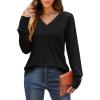 imageXIEERDUO Long Sleeve Shirt for Women Fall Outfits 2025 Dressy Casual Fashion Clothing V Neck Tunic Tops with ButtonBlack