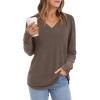 imageXIEERDUO Long Sleeve Shirt for Women Fall Outfits 2025 Dressy Casual Fashion Clothing V Neck Tunic Tops with ButtonCoffee