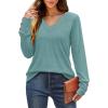 imageXIEERDUO Long Sleeve Shirt for Women Fall Outfits 2025 Dressy Casual Fashion Clothing V Neck Tunic Tops with ButtonGreyblue