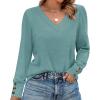 imageXIEERDUO Long Sleeve Shirt for Women Fall Outfits 2025 Dressy Casual Fashion Clothing V Neck Tunic Tops with ButtonGreyblue