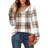 imageXIEERDUO Long Sleeve Shirt for Women Fall Outfits 2025 Dressy Casual Fashion Clothing V Neck Tunic Tops with ButtonGrid