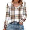 imageXIEERDUO Long Sleeve Shirt for Women Fall Outfits 2025 Dressy Casual Fashion Clothing V Neck Tunic Tops with ButtonGrid