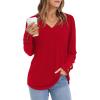 imageXIEERDUO Long Sleeve Shirt for Women Fall Outfits 2025 Dressy Casual Fashion Clothing V Neck Tunic Tops with ButtonRed
