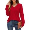 imageXIEERDUO Long Sleeve Shirt for Women Fall Outfits 2025 Dressy Casual Fashion Clothing V Neck Tunic Tops with ButtonRed
