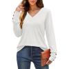imageXIEERDUO Long Sleeve Shirt for Women Fall Outfits 2025 Dressy Casual Fashion Clothing V Neck Tunic Tops with ButtonWhite