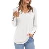 imageXIEERDUO Long Sleeve Shirt for Women Fall Outfits 2025 Dressy Casual Fashion Clothing V Neck Tunic Tops with ButtonWhite