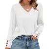 imageXIEERDUO Long Sleeve Shirt for Women Fall Outfits 2025 Dressy Casual Fashion Clothing V Neck Tunic Tops with ButtonWhite